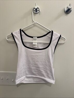Athleta White Ribbed Tank with Black Trim